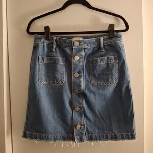 LOFT Women's Denim Blue Button Front Mini Skirt